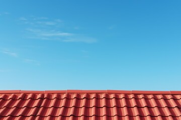 Naklejka premium Red roof tiles with clean lines under a bright, sunny blue sky