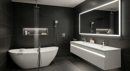 Fototapeta premium Modern Bathroom Interior Design with Elegant Fixtures