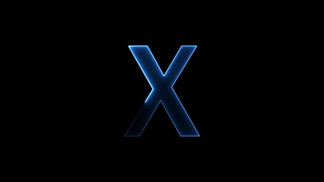 Glowing neon letter 'X' symbol, a shiny light font illustration on a black background English alphabet education type word writing letter text effect smooth footage sign symbol with black background