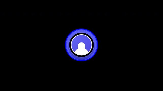 Animated user profile icon, glowing blue avatar, white silhouette, black background, modern interface element 4K animation with transparent background