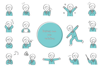 Fototapeta premium ゆるかわいいビジネスマンの表情・ポーズセット｜シンプルで使いやすい人物イラスト素材集