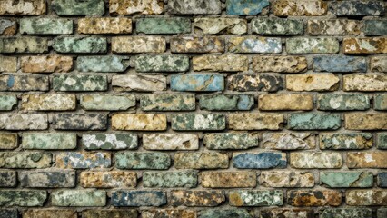 Naklejka premium Weathered Brick Wall Texture Background with Aged Masonry, Moss, and Discoloration for Architectural Design