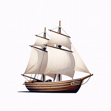 Cyberpunk Boat Sail. Illustration Of A Sailing Boat Yacht Logo, Isolated On A White Yacht Club Logotype