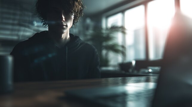 A Moment of Contemplation: Capturing an individual lost in thought, the image portrays the quiet introspection of a solitary figure. The natural light bathes the scene.