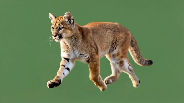 Cougar Running Motion Isolated on a Green Screen Background