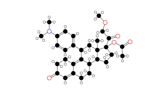 telapristone molecule, structural chemical formula, ball-and-stick model, isolated image selective progesterone receptor modulator
