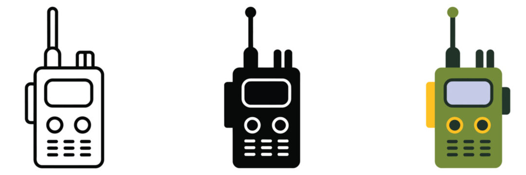 Walkie Talkie icon, editable vector graphic featuring two-way radio, representing communication devices, teamwork, and connectivity for professional, security, and outdoor activity design projects.