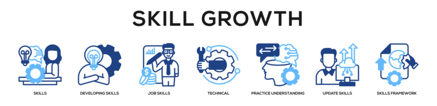 Glyphcolor - Skill Growth web banner icon vector illustration concept