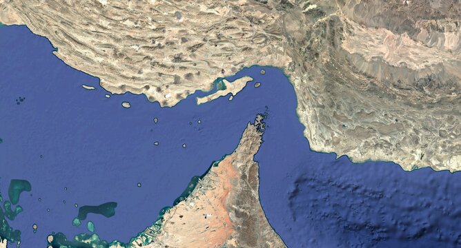 Strait of Hormuz HD clear satellite image map