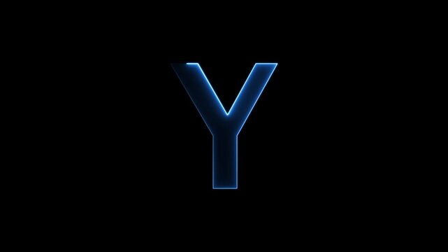 Glowing neon letter 'Y' symbol, a shiny light font illustration on a black background English alphabet education type word writing letter text effect smooth footage sign symbol with black background