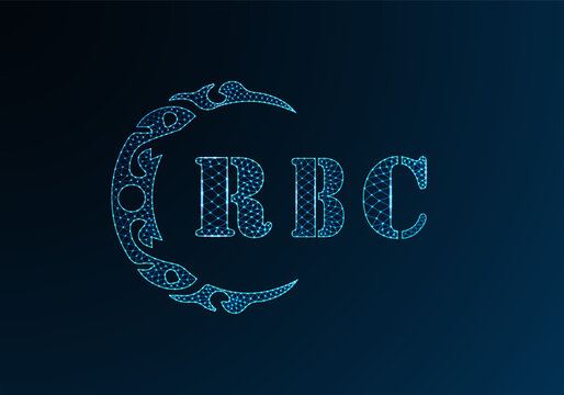 Low poly letter logo RBC design. RBC letter logo low poly vector design on blue color gradient background. RBC logo low poly design