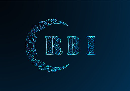 Low poly letter logo RBI design. RBI letter logo low poly vector design on blue color gradient background. RBI logo low poly design