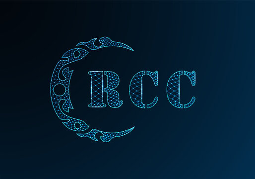 Low poly letter logo RCC design. RCC letter logo low poly vector design on blue color gradient background. RCC logo low poly design