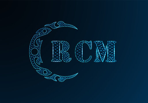 Low poly letter logo RCM design. RCM letter logo low poly vector design on blue color gradient background. RCM logo low poly design