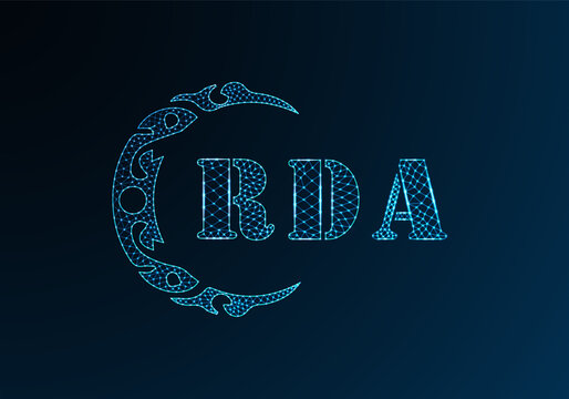 Low poly letter logo RDA design. RDA letter logo low poly vector design on blue color gradient background. RDA logo low poly design