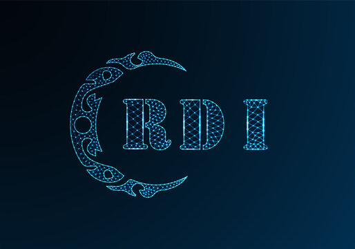 Low poly letter logo RDI design. RDI letter logo low poly vector design on blue color gradient background. RDI logo low poly design