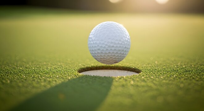 Golf ball resting on a tee ready for a shot on a lush green course