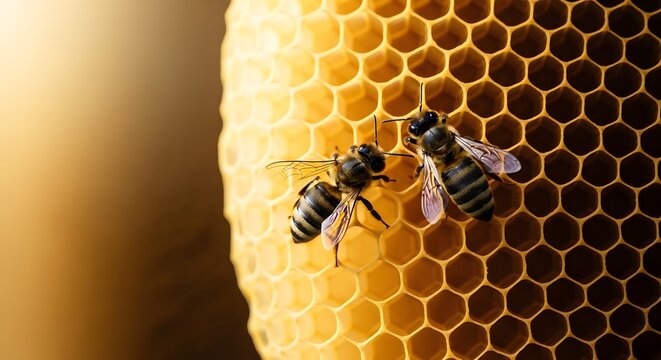 Honeybees constructing a honeycomb a close up view of nature's architecture
