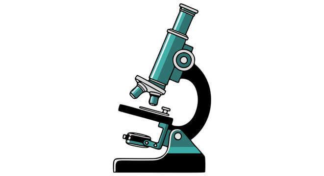 flat vector illustration of vintage microscope on white background for science education