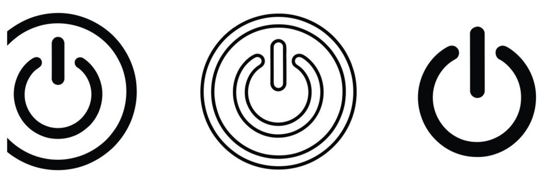 Set of power button icons in different styles, representing on, off, and standby functions.