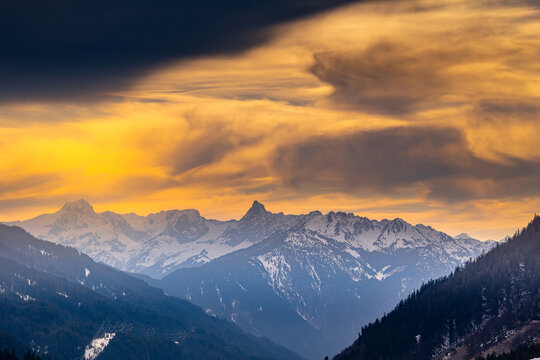 Golden hour at the Arlsberg Mountainpass - Austriean Alps, Vorarlberg, Austria