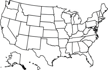Fototapeta premium Blank Outline Map of the United States of America (USA) with State Borders