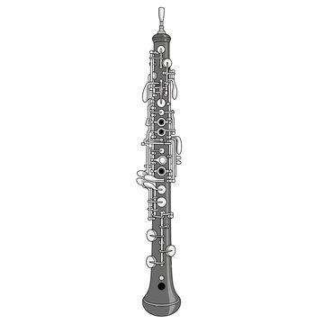 Detailed illustration of a black and white oboe instrument