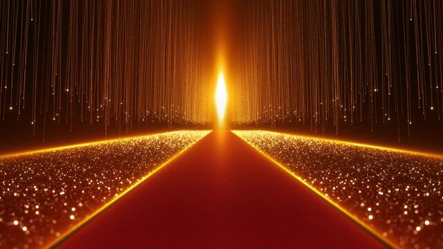 Golden Light Pathway Perspective Animation leading bright horizon falling light streaks cinematic scene. for success themes, inspirational visuals, award , luxury intros motivational video backgrounds