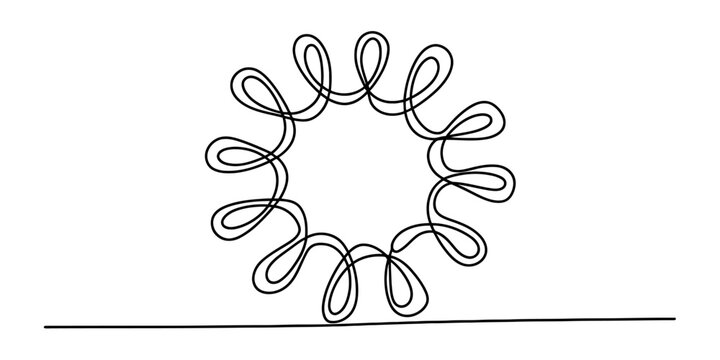 A continuous line drawing forming a circular loop pattern resting on a flat horizontal baseline Vector, illustration