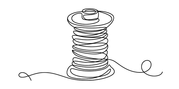 A single continuous line drawing of a spool of sewing thread for tailoring and textile craft work Vector, illustration