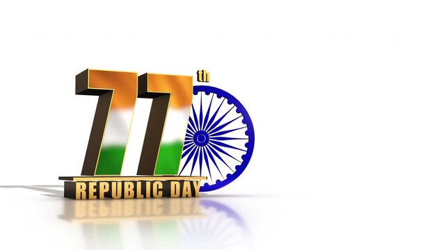 3D 77th Republic Day Text with Spinning Ashoka Chakra