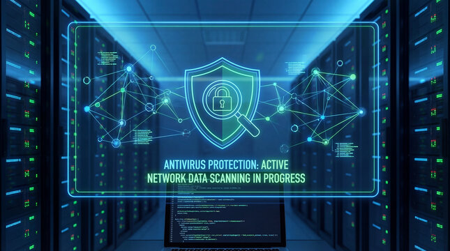 Data server room digital security and network protection concept