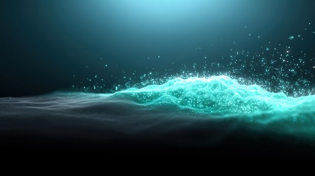 Abstract Water Wave: An artistic representation of water forms a captivating turquoise wave, its surface shimmering with light, evokes a sense of fluid beauty and natural energy. 