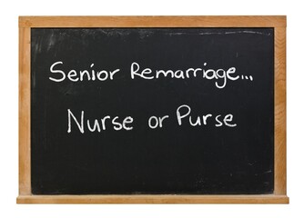 Fototapeta premium Nurse or Purse written in white chalk on a black chalkboard in a wooden frame isolated on white