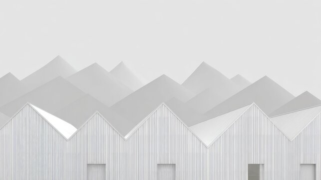 Repetitive sawtooth roof structures create a visually striking abstract architectural pattern