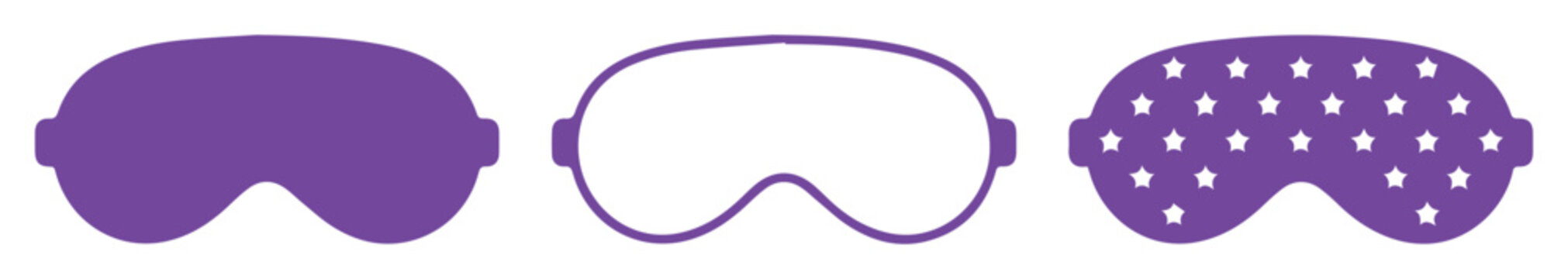Purple sleep mask icon set, flat vector eye mask for sleeping and travel, solid and polka dot blindfold symbols for relaxation and wellness