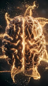 An abstract image of the human brain lights up, offering a vibrant visualization of intelligence, thought, and cognitive processes. 