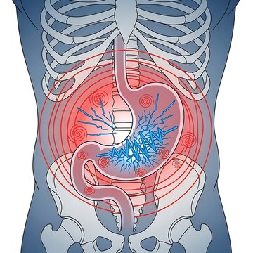 Human Torso with Stomach Pain and Digestive Issues.