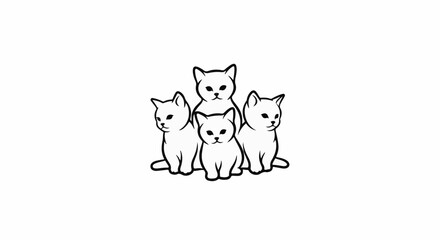 Fototapeta premium Four stylized cartoon kittens with simple black outlines on white