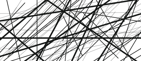 Fototapeta premium Abstract pattern of chaotic black intersecting lines on white background