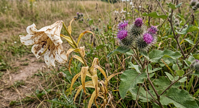Wild Lily and Burdock in a Grassy Field, an illustration for Shakespeare's sonnets