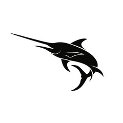 Fototapeta premium Black sailfish, marlin fish, ocean predator, vector icon, marine wildlife