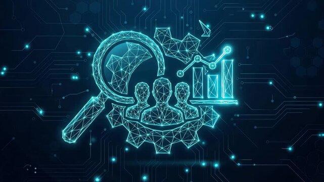 Employee Performance Analysis with Digital Workforce Optimization Concept, Business Analytics Technology, Data Driven Management, Wireframe Icons with Circuit Network Background, Video