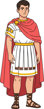 ncient Roman Soldier Character Wearing White Tunic Red Cape and Leather Sandals Flat Vector Illustration Isolated on White Background Design