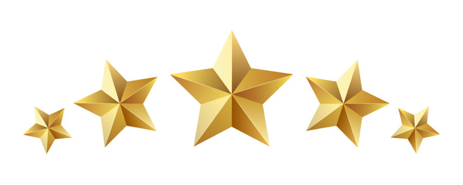 Five golden stars, customer reviews, rating service, 5 shiny gold stars, symbol of best quality, awards