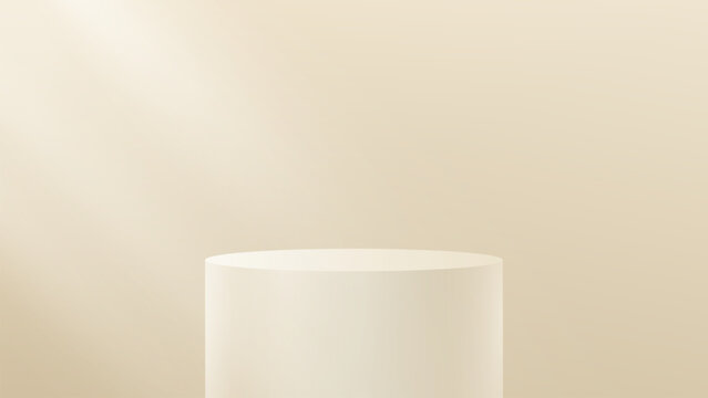 3D glass transparent crystal. Empty cylindrical pedestal. 3D cylinder and cube glass platforms set background. Vector realistic illustration of transparent plastic round and square