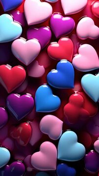Colorful assortment of hard candy hearts in a cluster