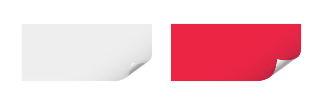 White and red stickers with curled edge element, curl corner of paper sheet