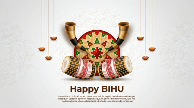 Traditional Assamese Bihu festival celebration with dhol and pitoi