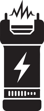 Black silhouette of a taser gun with lightning bolt symbol self defense security electric violence enforcement protection aggression authority equipment isolated